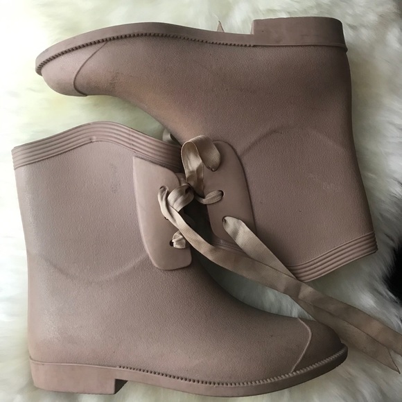 Taupe Lace-Up Rubber Booties - Picture 5 of 10